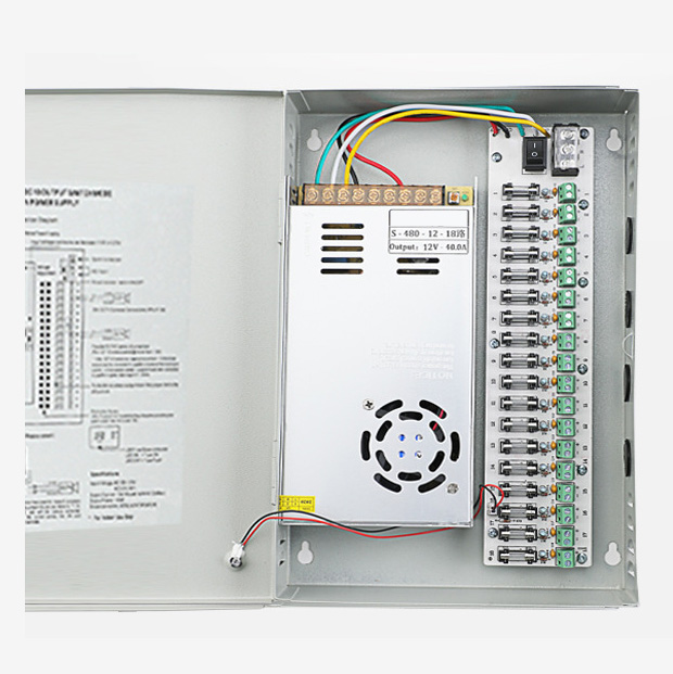 480W 40A 18CH DC12V Output Switch Mode CCTV Distribution Box Portable Power Supply For IR Camera Monitoring Equipment LED Tape Lights 480W 40A 18CH DC12V Output Switch Mode CCTV Distribution Box Portable Power Supply For IR Camera Monitoring Equipment LED Tape Lights
